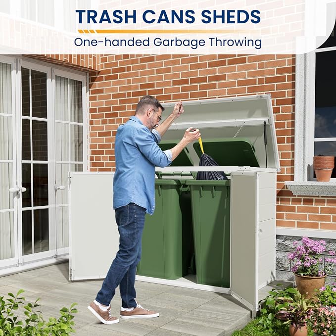 Amopatio 41 Cu Ft Outdoor Storage Shed, Horizontal Resin Trash Can Storage - Image 3