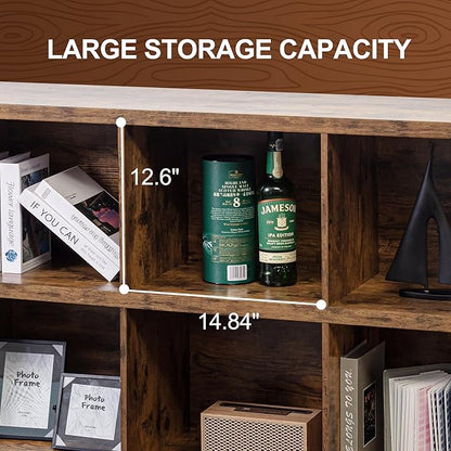 6 Cube Storage Organizer Bookshelf, Industrial Horizontal Bookcase, Accent - Image 4