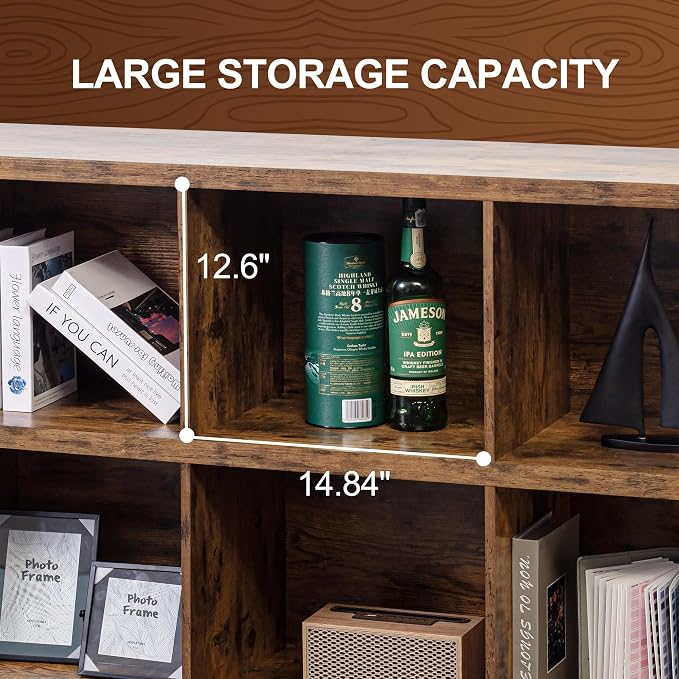 8 Cube Storage Organizer Bookshelf, Industrial Horizontal Bookcase, Accent - Image 4