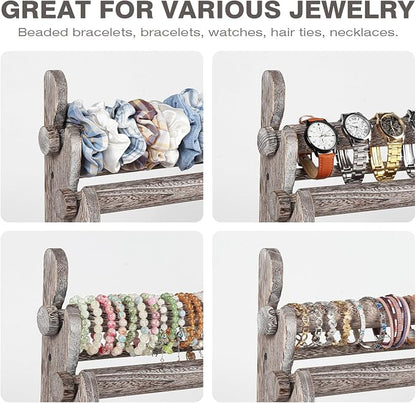 TOPNEW 5 Tier Wooden Bracelet Holder, Scrunchie Bangle Watch Necklace Display - Image 6