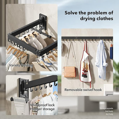 BOQORAD Drying Rack Clothing, Retractable Clothes Drying Rack, Wall Mounted - Image 3