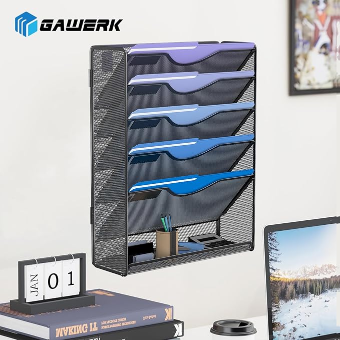 6 Tier Hanging File Organizer, Mesh Wall File Holder Paper Folder Rack - Image 6