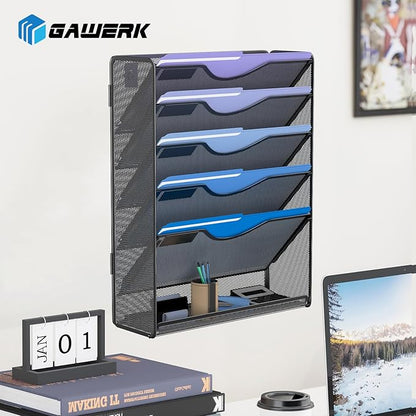 6 Tier Hanging File Organizer, Mesh Wall File Holder Paper Folder Rack - Image 6