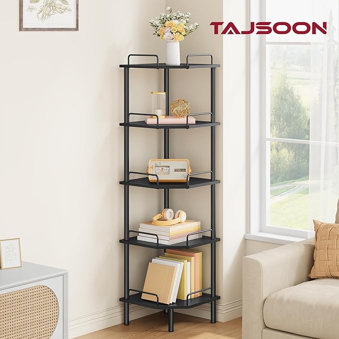 Tajsoon 5 Tier Corner Shelf Stand, Standing Corner Shelf Unit, Industrial - Image 2