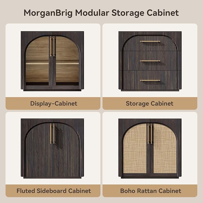 Sideboard Cabinet with Rattan Doors, Adjustable Shelves, Boho Credenza - Image 6