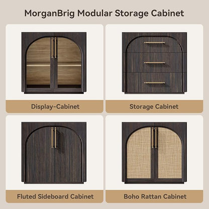 Sideboard Cabinet with Rattan Doors, Adjustable Shelves, Boho Credenza - Image 6