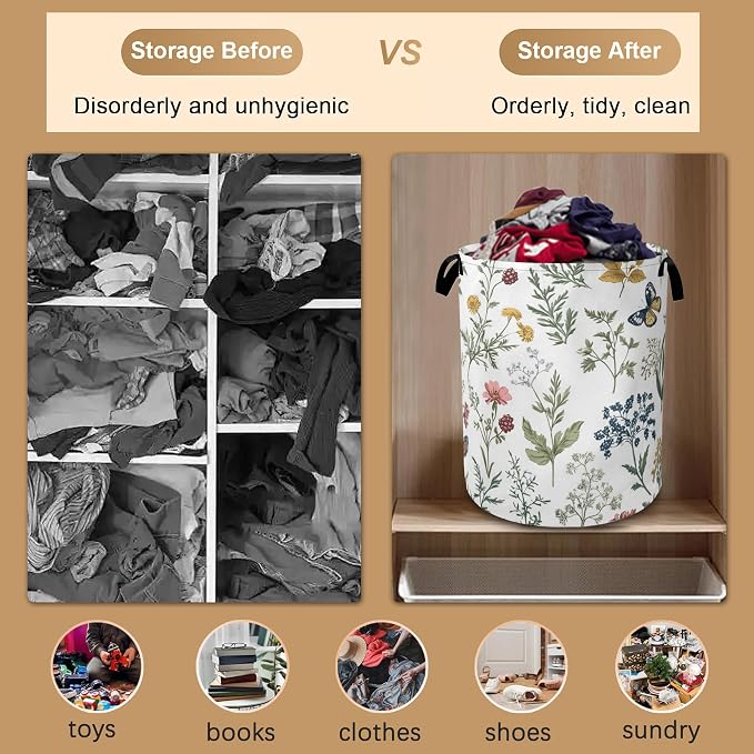 Beautiful Floral Laundry Hamper, Collapsible Laundry Baskets, Flowers Butterfly - Image 5