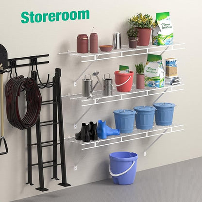 HAUSHOF 2 Pack Closet Shelves Wall Mounted, 4 ft x 12 in Wire Shelf Kit | White - Image 2