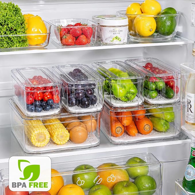SMRCAD Clear Fridge Bins with Drain Trays - Image 2