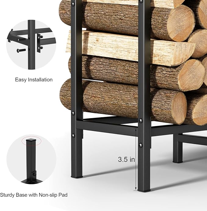CADUKE 4ft Firewood Rack with Cover, Outdoor Firewood Log Rack - Image 6