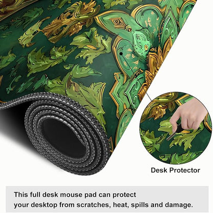 Green Vintage Floral Mouse Pad – Large Extended Desk Mat 31.5 x 11.8 in– Ornate - Image 4