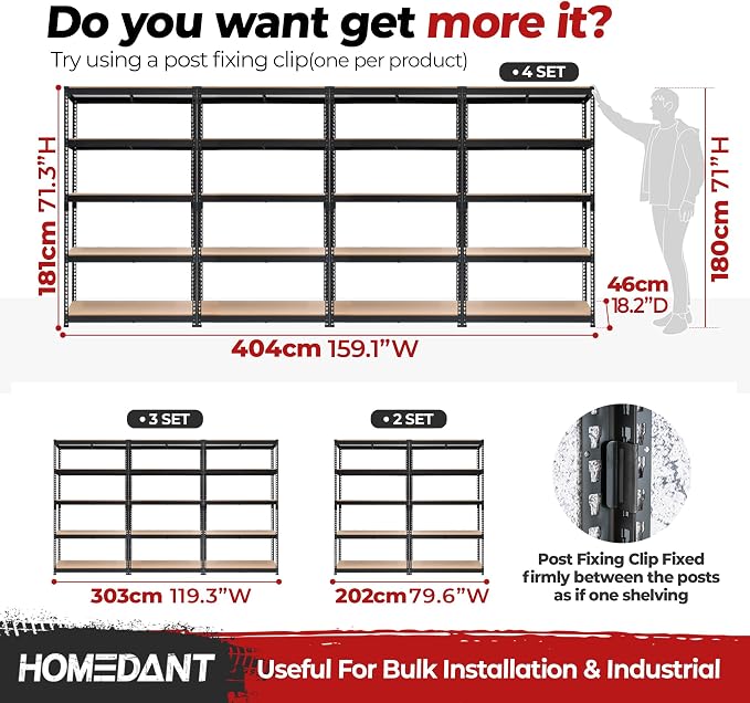 HOMEDANT 5-Tier Laminated Boltless Heavy Duty Metal Shelving Unit Adjustable - Image 8