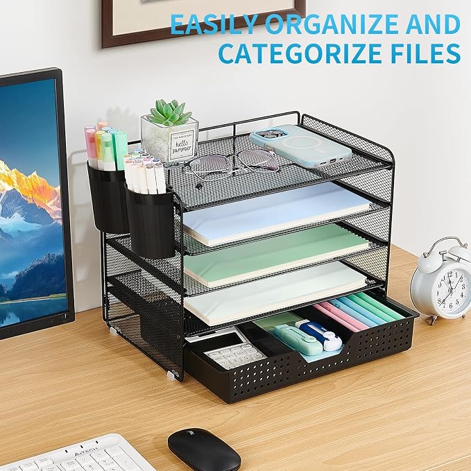 LEKETREE Desk Organizer and Accessories, 5-Tier Paper Letter Tray Organizer - Image 5