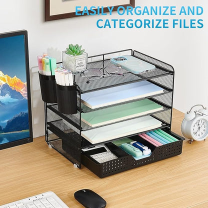 LEKETREE Desk Organizer and Accessories, 5-Tier Paper Letter Tray Organizer - Image 5