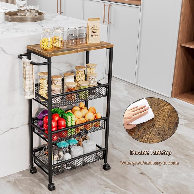 AZERPIAN Slim Rolling Cart 4 Tier Narrow Storage Cart on Wheels - Image 3