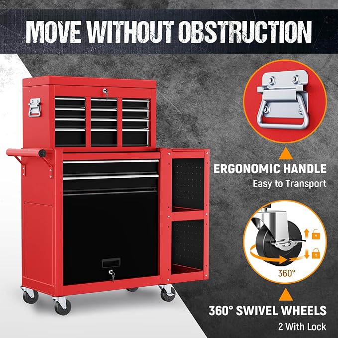 8-Drawer Rolling Tool Chest, 3-in-1 Tool Box on Wheels - Image 4
