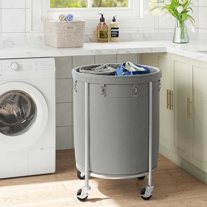 ELYKEN Laundry Basket with Wheels, 45 Gallons Rolling Laundry Hamper with - Image 6