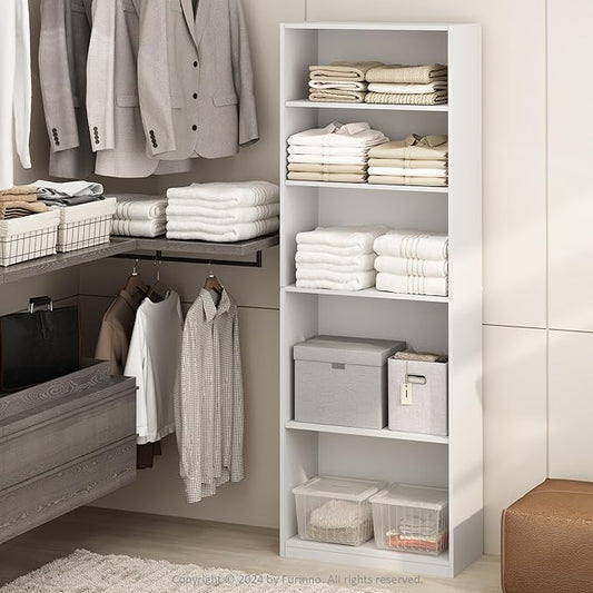 Furinno Reed Closet Organizers and Storage, 5-Tier Closet Organizer, Open Shelf by Furinno-FitsYourSpaceFitsYourBudget