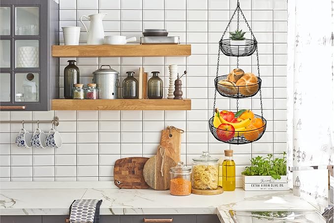 3-Tier Hanging Basket Fruit Organizer Kitchen Heavy Duty Wire Organizer - Image 8