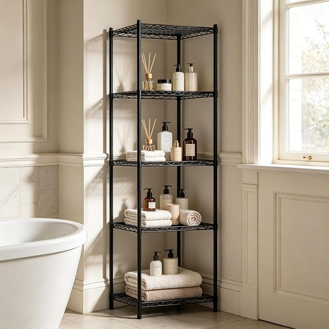 Wire Storage Standing Shelf Rack Tower, Corner Metal Shelving Unit - Image 8