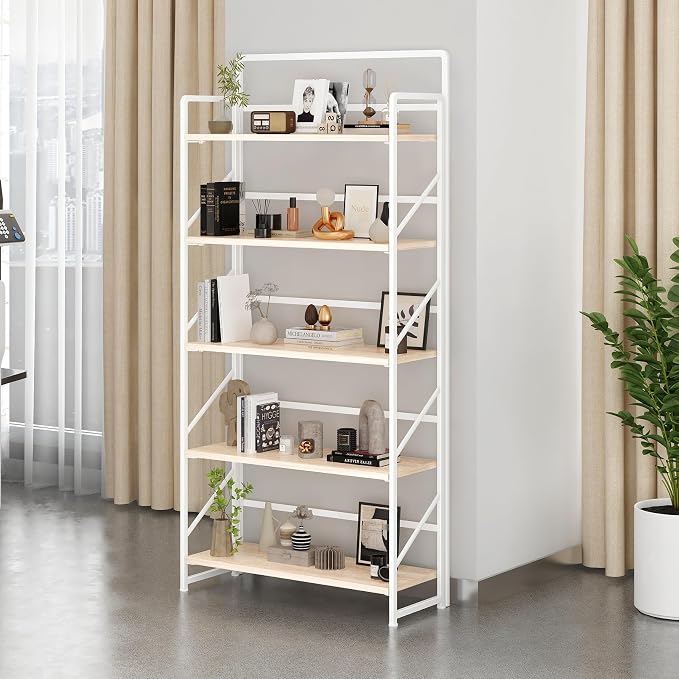 JSB Folding Bookshelf, Industrial Storage Shelves, No Assembly Vintage Wood - Image 5