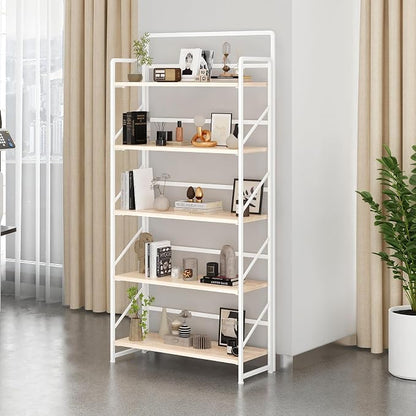 JSB Folding Bookshelf, Industrial Storage Shelves, No Assembly Vintage Wood - Image 5