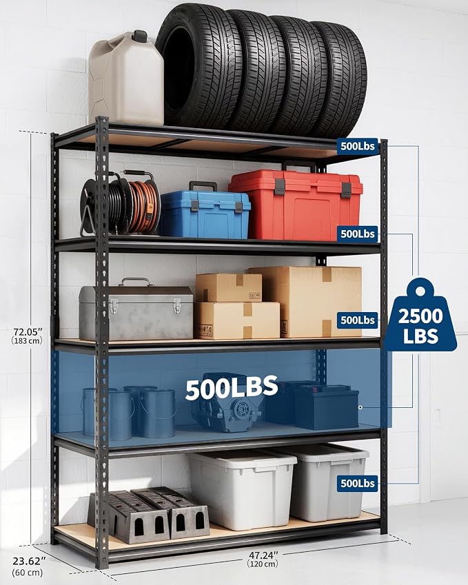 Garvee 3-Tier Storage Shelving Unit, 2500 lbs Load | Carbon Steel Utility - Image 3