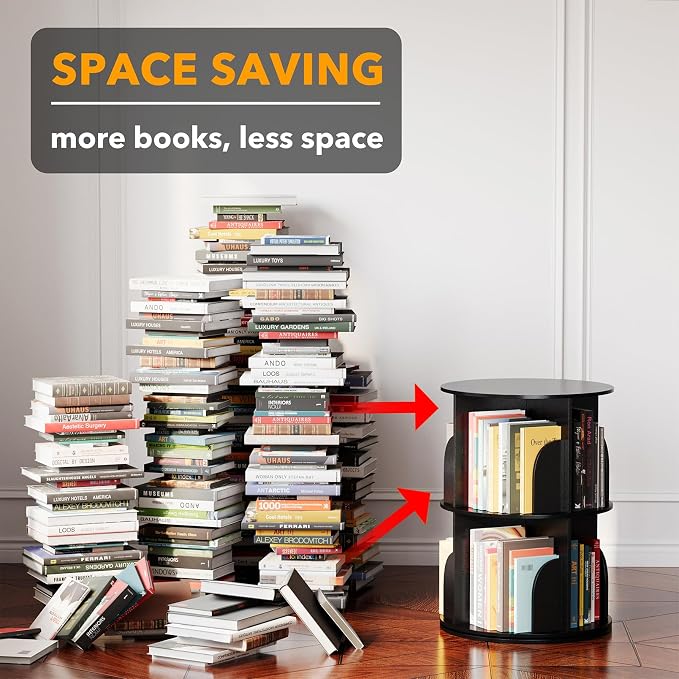 SpaceAid 2 Tier Rotating Bookshelf Tower, Spinning Bookcase Lazy Susan - Image 3