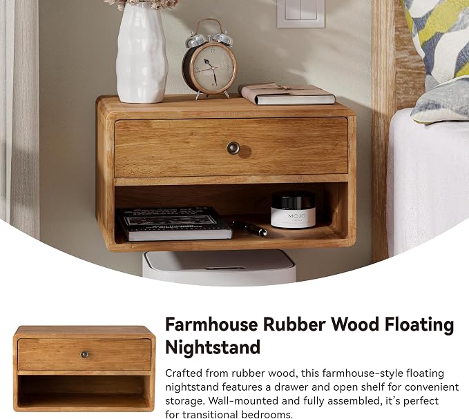 COZAYH Farmhouse Rubber Wood Floating Nightstand - Image 4