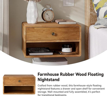 COZAYH Farmhouse Rubber Wood Floating Nightstand - Image 4