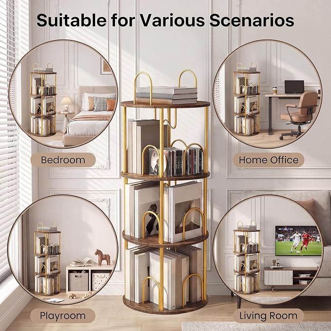 3 Tier Rotating Bookshelf, 360° Spinning Bookshelf Tower, Narrow Corner Book - Image 7