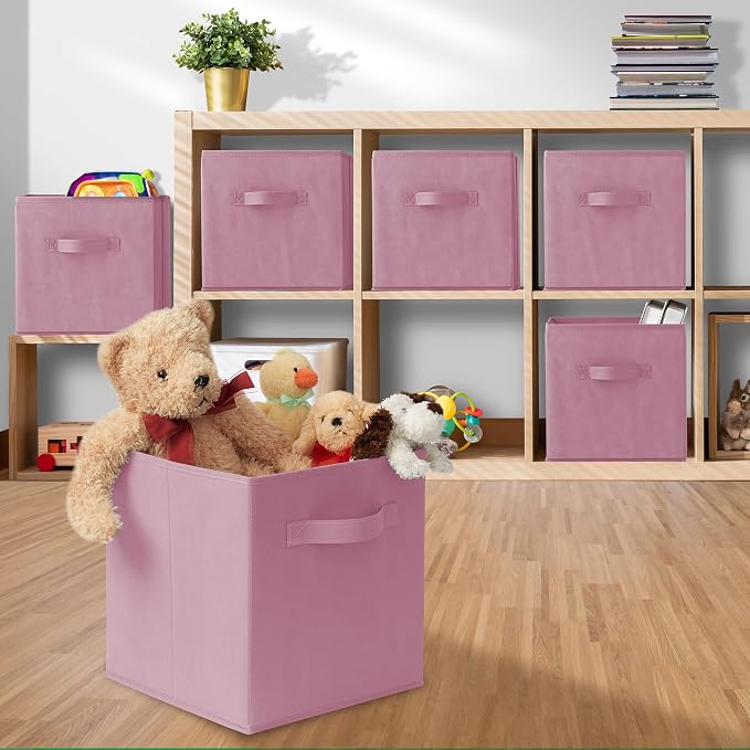 Casafield Set of 6 Collapsible Fabric Cube Storage Bins, Light Pink - Image 5