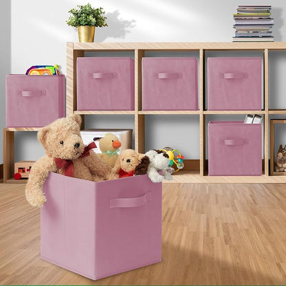 Casafield Set of 6 Collapsible Fabric Cube Storage Bins, Light Pink - Image 5