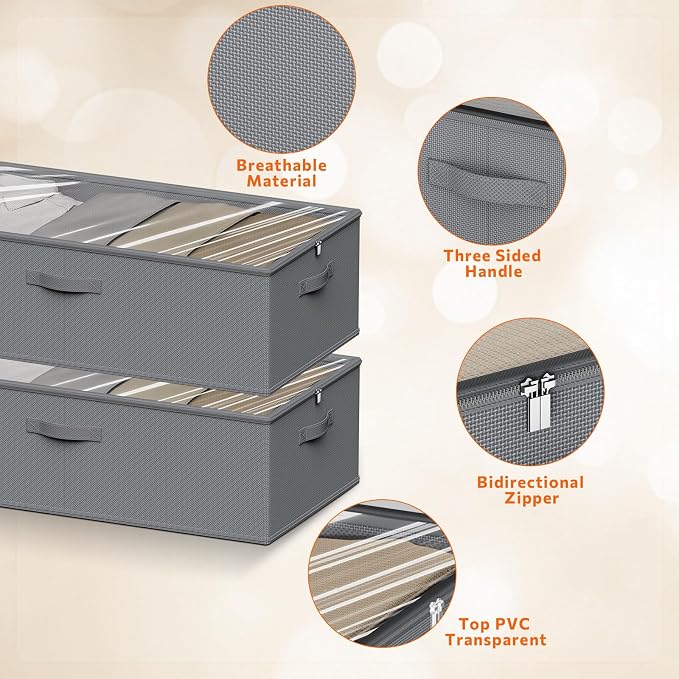 10 Inch 2 Pack Under Bed Storage Containers, 10 Inch Tall Underbed Clothes - Image 6
