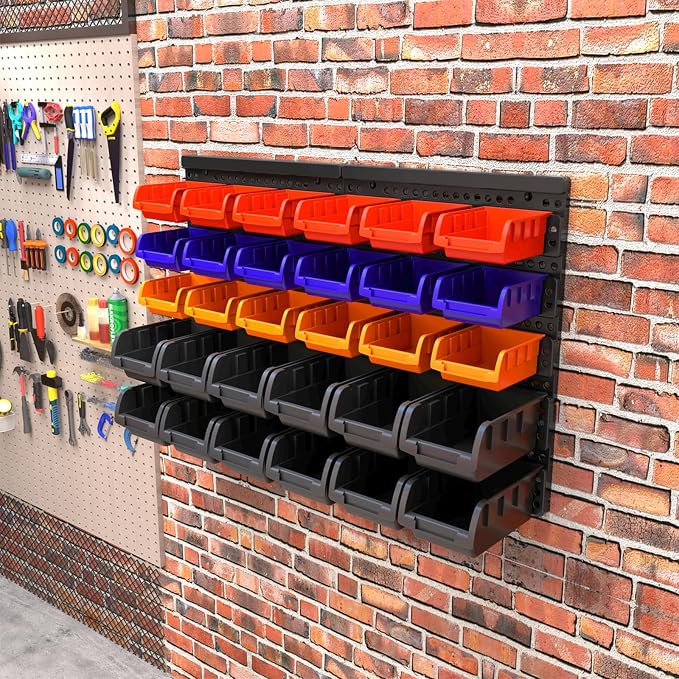 MULSAME Wall Mounted Storage Bins Parts Rack 4 Colors Bin Organizer Garage - Image 6