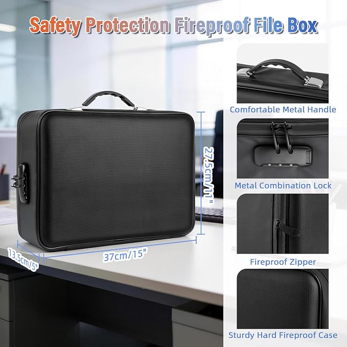 Fireproof Document Box with Lockable Zipper, Waterproof Hard-Shell Case - Image 4