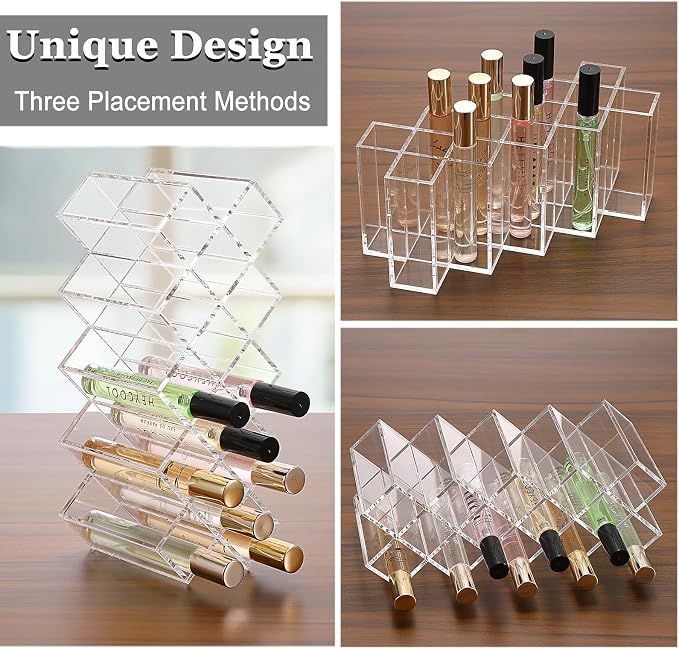ELLDOO Rollerball Perfume Organizer, 14 Spaces Clear Acrylic Perfume Storage - Image 3