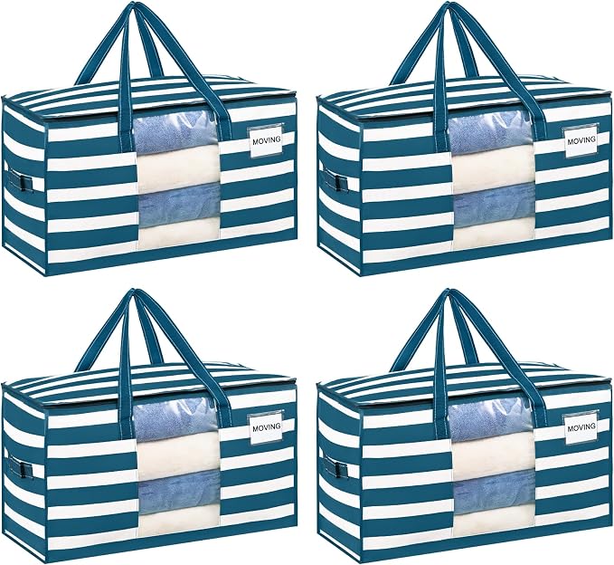 VENO 4 Pack Heavy Duty Moving Bags, Clothes and Comforter Storage Bags by Veno