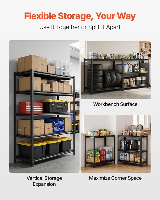 VEVOR Storage Shelves, 5-Tier Adjustable, 2500 lbs Capacity, Heavy Duty Garage - Image 6
