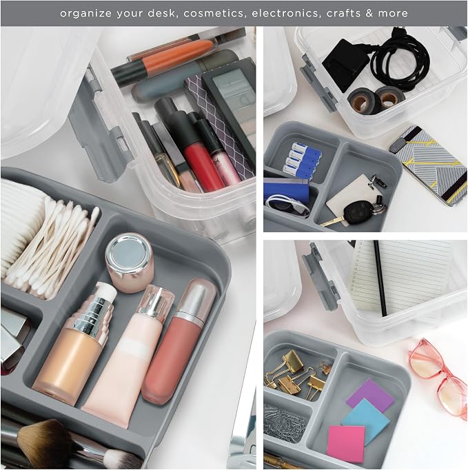 Simplify 5 Compartment Gift Supply Storage Box | 2 Tier Box | Red | Clear Top - Image 3