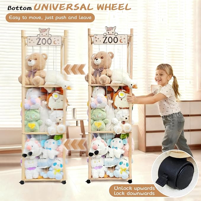 Stuffed Animal Storage Organizer, 55In Large Wooden Zoo Toy Storage Holder - Image 4
