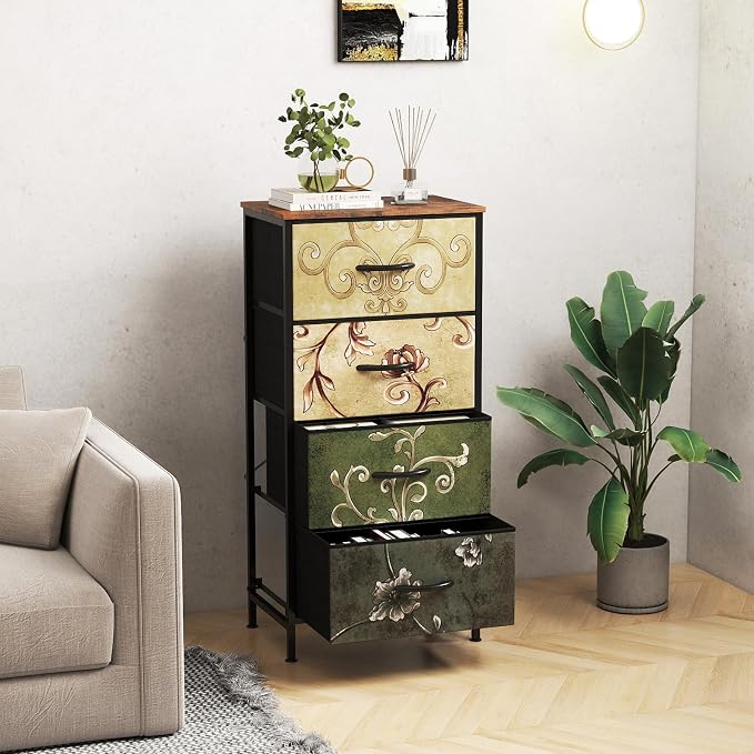 DUMOS Nightstand with 4 Drawers Bedside Table with Removable Fabric Bins Sturdy - Image 7