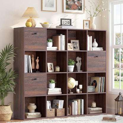 Walnut 16 Cube Storage Organizer, Wooden Bookcase by Odeekea