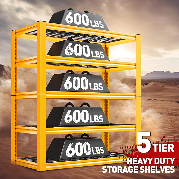 REIBII Garage Shelving Load 3000LBS, 5-Tier Storage Shelves, Adjustable Heavy - Image 4