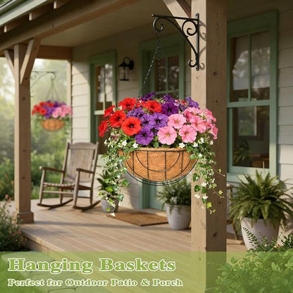 4 Pack 14 Inch Hanging Baskets for Plants Outdoor Metal Hanging Planter Hanging - Image 6