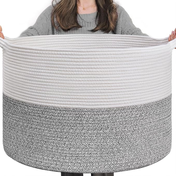INDRESSME Large Storage Basket, 21.7'' x 13.8'' Cotton Rope Blanket Basket by INDRESSME