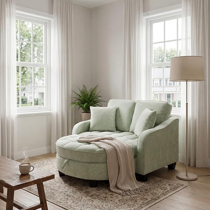 ERYE Chenille Tufted Loveseat Sofa and Ottoman Set, Tufted Recliner Sleeper by ERYE