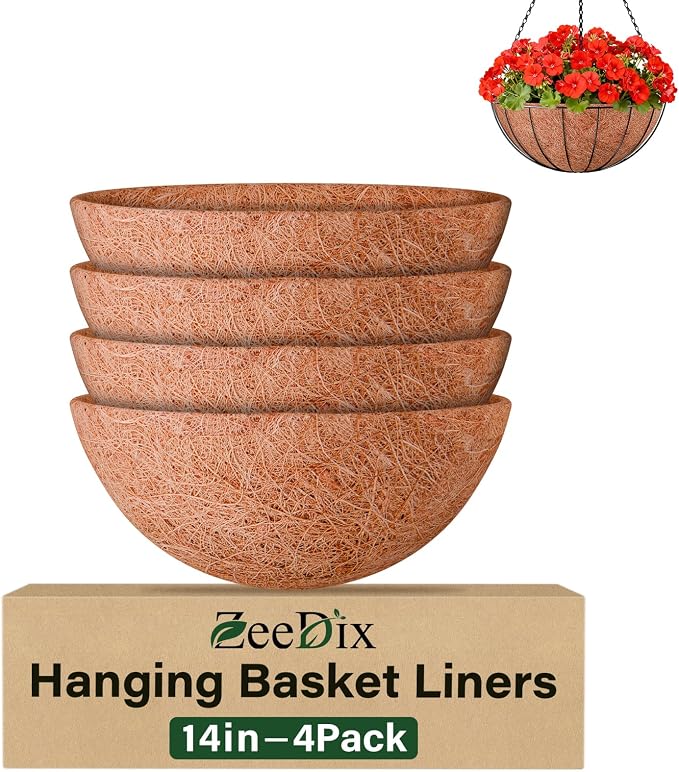 14 Inch Coco Liners for Planters, 4 Pack Hanging Basket Liners | Round Coco by ZeeDix