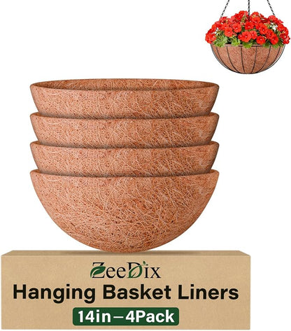 14 Inch Coco Liners for Planters, 4 Pack Hanging Basket Liners | Round Coco by ZeeDix