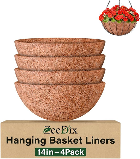 14 Inch Coco Liners for Planters, 4 Pack Hanging Basket Liners | Round Coco by ZeeDix
